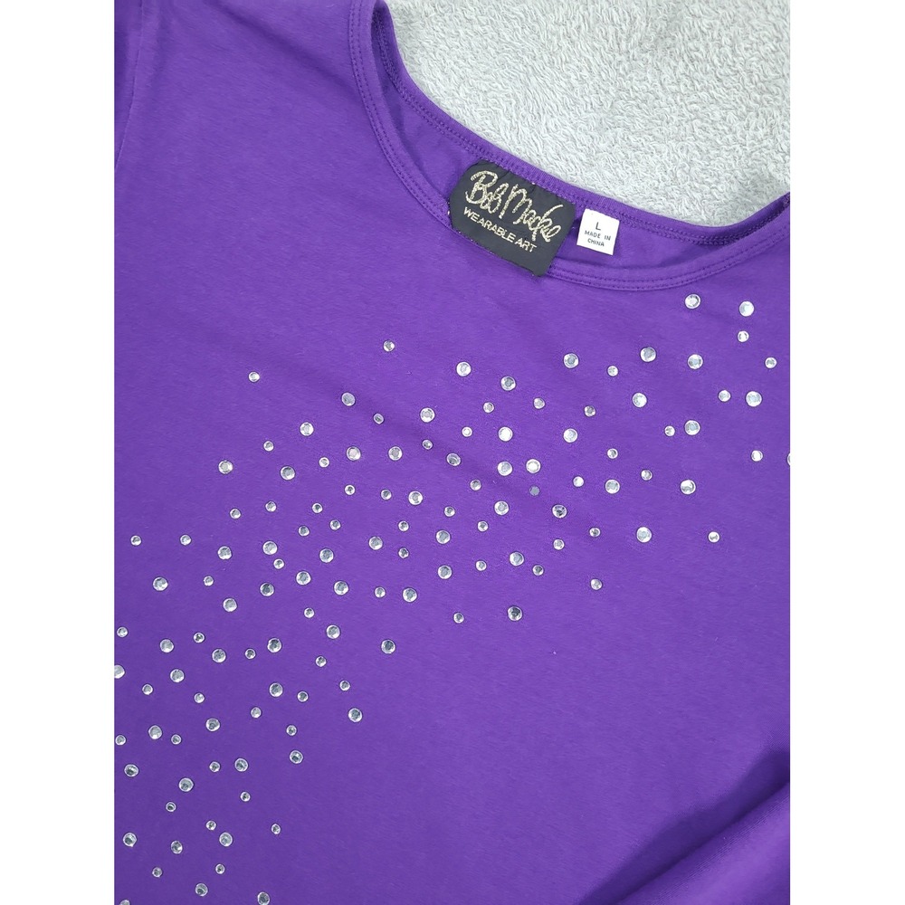 Bob Mackie Wearable Art Purple Rhinestone Embellished Long Sleeve Top Large